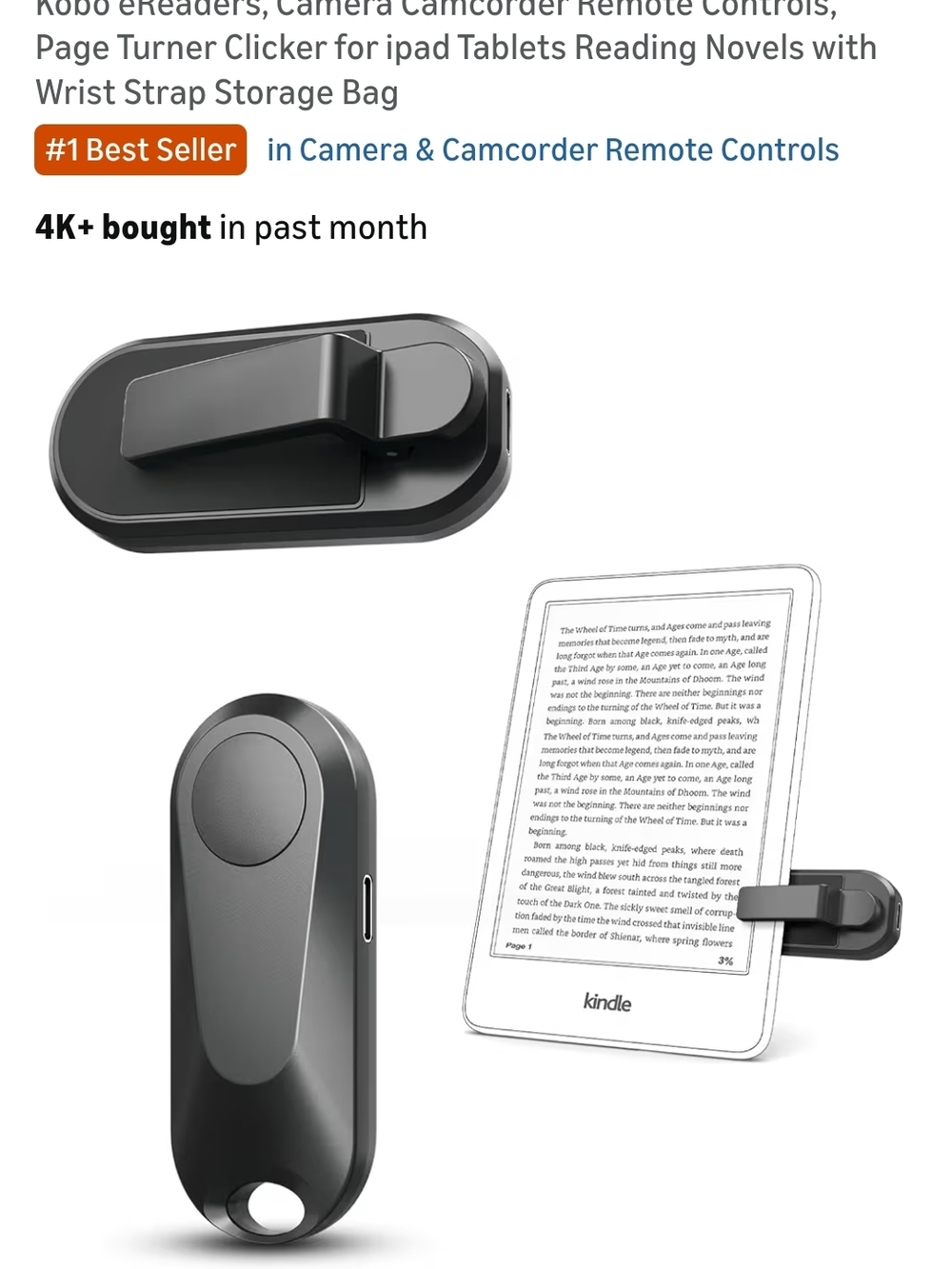 Wireless Page Turner Remote for Tablets & eReaders - Black